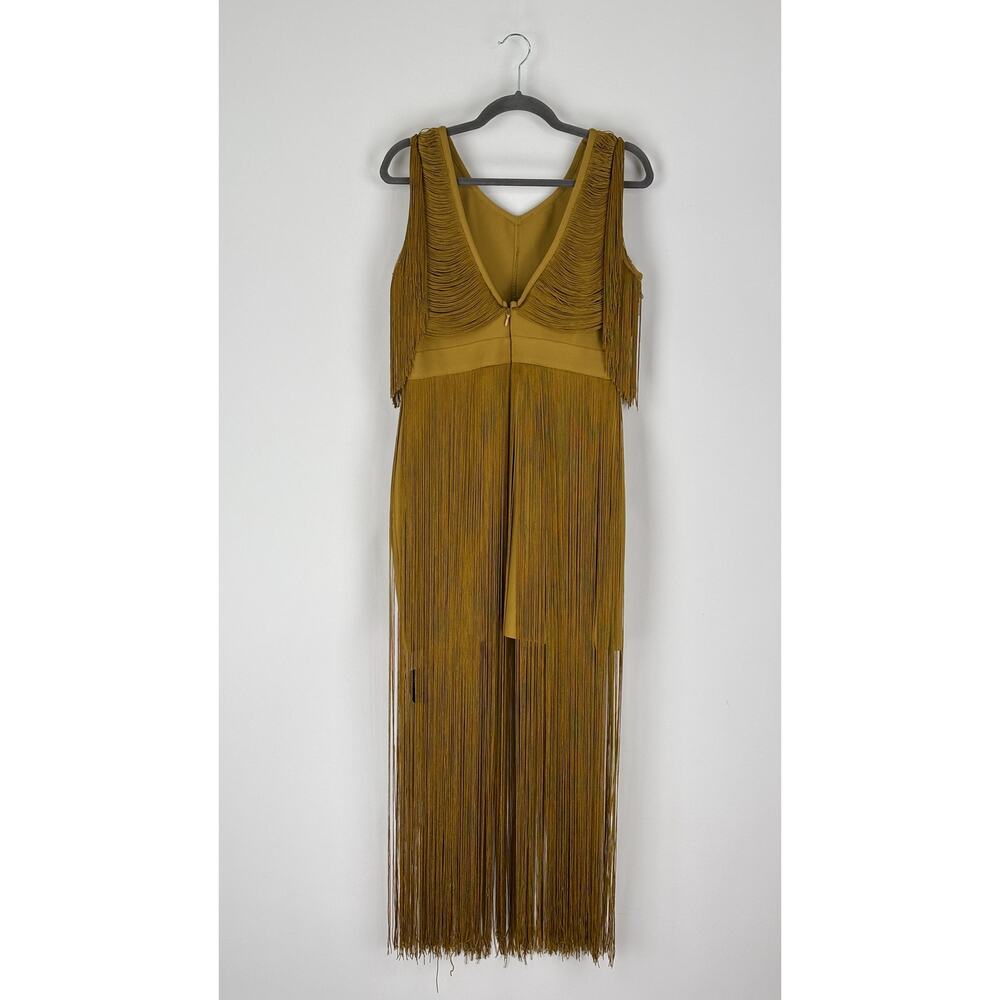 Karen Millen Maxi Draped Fringe Knitted Mini Dress Chartreuse Womens Medium New - Picture 8 of 11